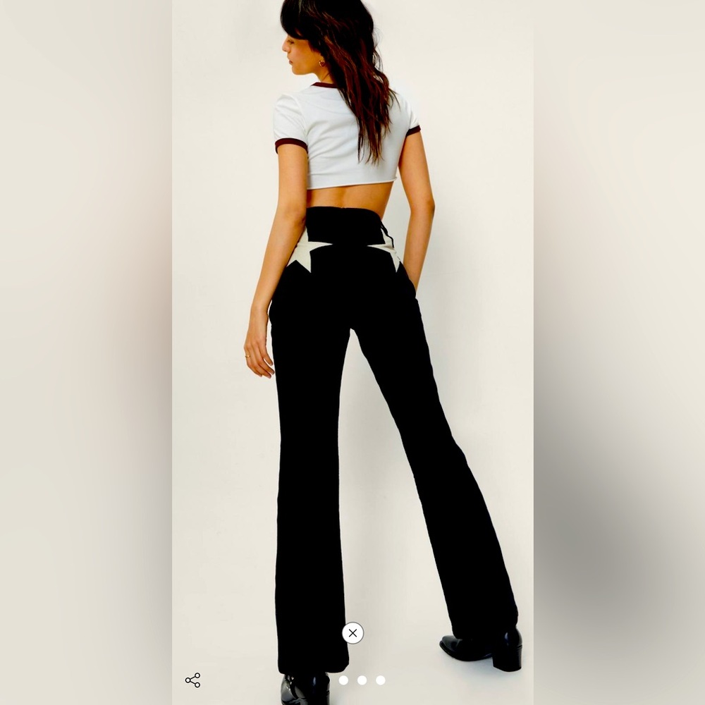 Nasty Gal Corduroy High Waisted Flare Star Bum Pants - Black - Size 14